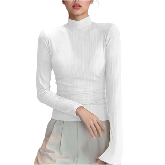 yillto Turtleneck Tops for Womens Mock Neck Long Sleeve Slim Shirts Ribbed Pullover Undershirts