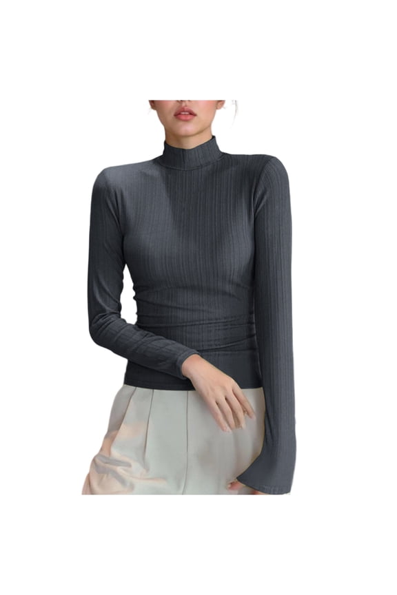 Turtleneck Tops for Womens Mock Neck Long Sleeve Slim Shirts Ribbed Pullover Undershirts