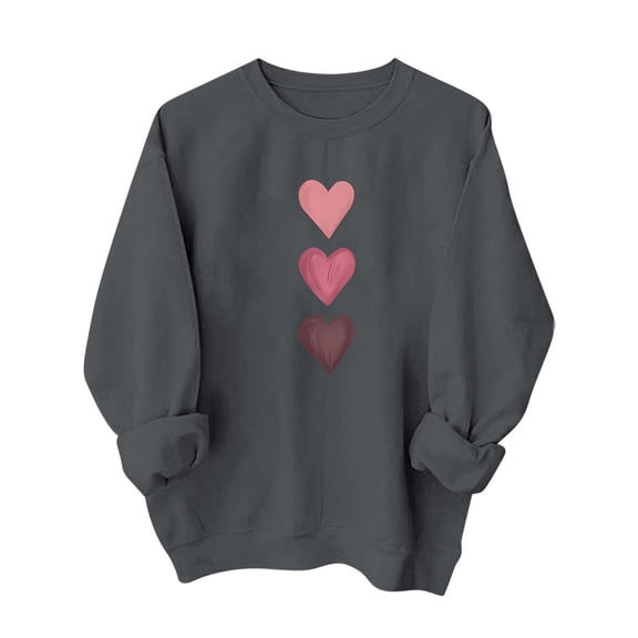 yillto Valentine's Day Sweatshirt for Womens Heart Graphic Round Neck Pullover Loose Fashion Shirts