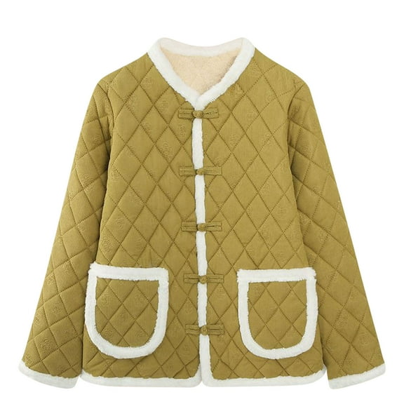 yillto Winter Coat for Women Plus Size Fleece Lined Jacket Lightweight Quilted Button down Cardigan Outwear