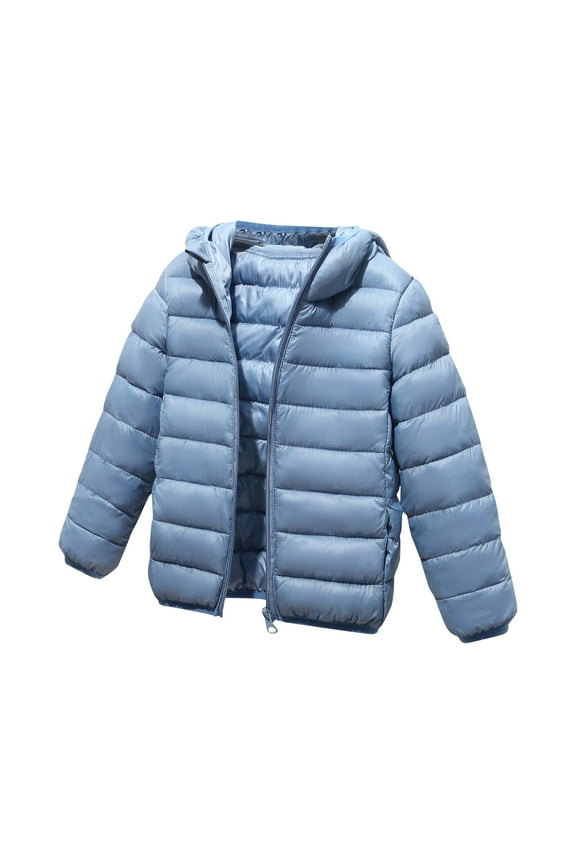 Winter Puffer Jacket for Boys Girls Lightweight Full Zipper Long Sleeve Hooded Jacket Trendy Toddler Kids Coat