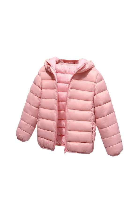 Kid Puffer Jacket for Boys Girls Winter Lightweight Full Zipper Long Sleeve Hooded Jacket Trendy Toddler Kids Coat
