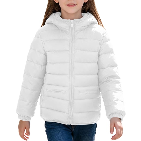 yillto Winter Puffer Jacket for Kids Girls Lightweight Full Zipper Long Sleeve Hooded Jacket Trendy Toddler Kids Coat
