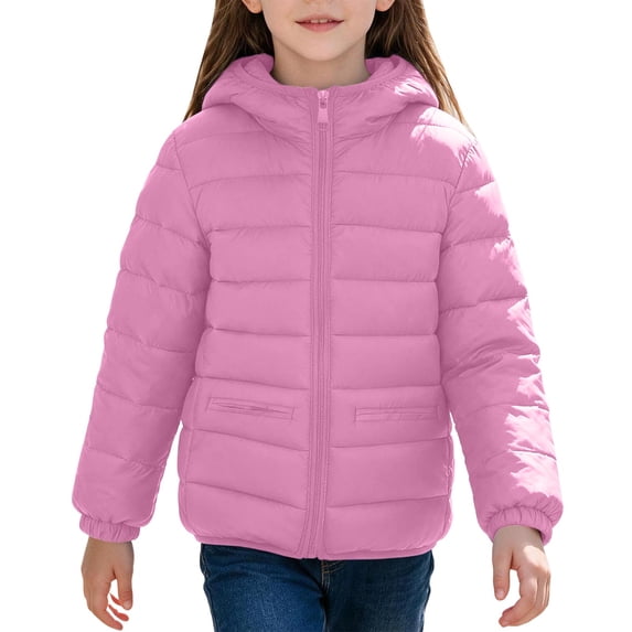 yillto Winter Puffer Jacket for Kids Girls Lightweight Full Zipper Long Sleeve Hooded Jacket Trendy Toddler Kids Coat