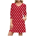thumbnail image 1 of yillto Women 3/4 Sleeve Dress V Neck Casual Fall Trendy Shirts Dresses Loose Midi Dress with Pockets, 1 of 7