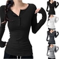 thumbnail image 1 of yillto Women Basic Long Sleeve Undershirts Buttons Neck Pullover Lightweight Layered Tops Fall Clothes, 1 of 4