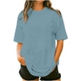 thumbnail image 1 of yillto Women Basic Tshirts Summer Short Sleeve Plain Tee Round Neck Loose Casual Tops Comfy Workout Tshirts, 1 of 4