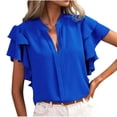 thumbnail image 1 of yillto Women Blouse Ruffle Short Sleeve V Neck Dressy Casual Tops Elegant Business Work Office Blouses, 1 of 5