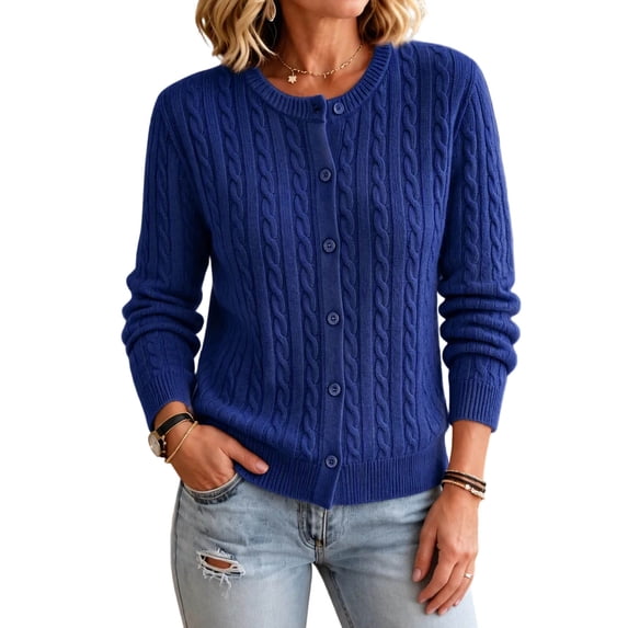 yillto Women Button down Cardigan Open Front Long Sleeve Slim Soft Cardigans Casual Outwear Cable Knit Sweater