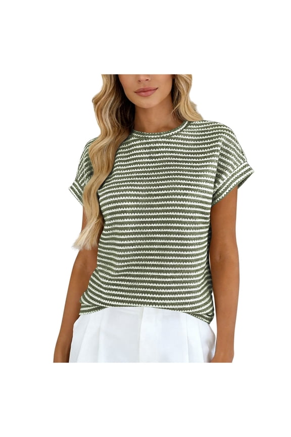 Women Cap Shorts Sleeve Tops Trendy Casual Summer Knit Blouse Crewneck Business Dressy Lightweight Sweaters