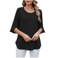 thumbnail image 1 of yillto Women Chiffon Blouse 3/4 Sleeve Crewneck Pleated Shirts Flowy Elegant Dressy Shirt Ladies Outfits, 1 of 7