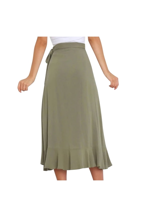 Women Chiffon Wrap Skirt High Waist Boho Asymmetrical Ruffle Hem Flowy Loose Midi Beach Skirts