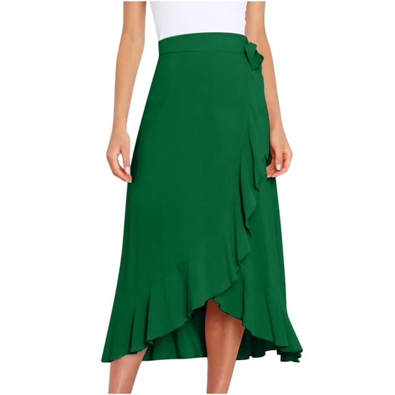 yillto Women Chiffon Wrap Skirt High Waist Boho Asymmetrical Ruffle Hem Flowy Loose Midi Beach Skirts