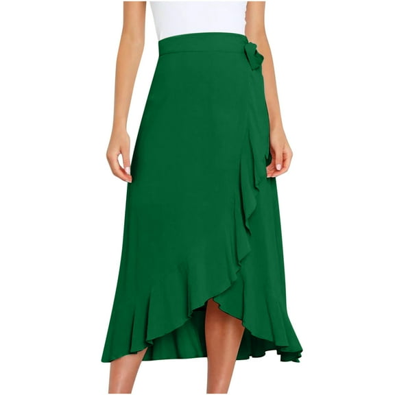 yillto Women Chiffon Wrap Skirt High Waist Boho Asymmetrical Ruffle Hem Flowy Loose Midi Beach Skirts