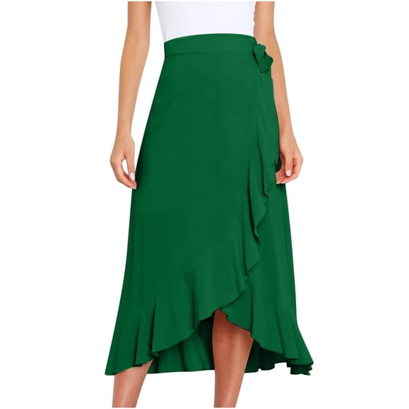 yillto Women Chiffon Wrap Skirt High Waist Boho Asymmetrical Ruffle Hem Flowy Loose Midi Beach Skirts