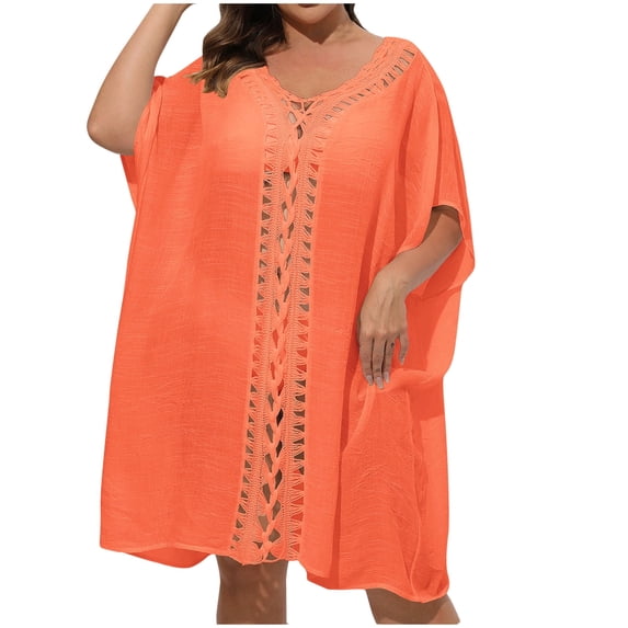 yillto Women Cotton Linen Cover up Loose V Neck Short Sleeve Summer Beachwear Coverups for Womens