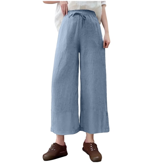 yillto Women Cotton Linen Pants Wide Leg Palazzo Elastic Waist Drawstring Beach Beach Pant Trousers