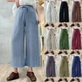 thumbnail image 1 of yillto Women Cotton Linen Pants Wide Leg Palazzo Elastic Waist Drawstring Beach Beach Pant Trousers, 1 of 6