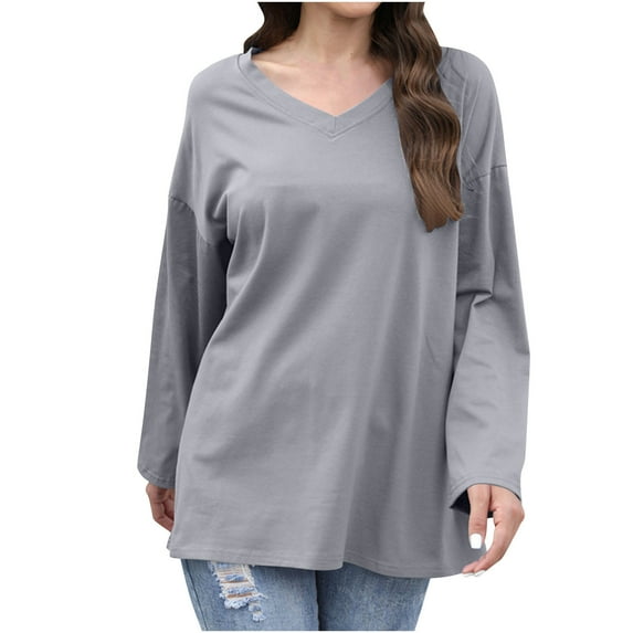 yillto Women Cotton Shirts Long Sleeve Basic Loose Tshirts Solid Color Casual Comfortable Oversized Tops