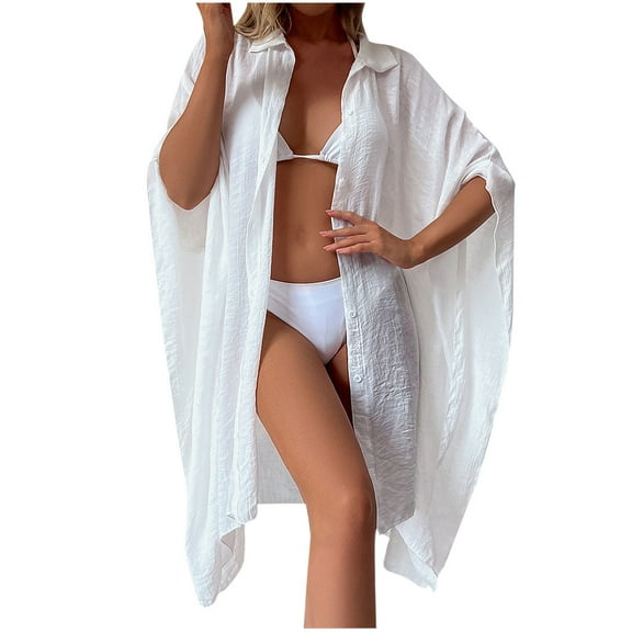 yillto Women Coverups Long Sleeve Button down Cardigan Shirt Dress Summer Swimsuit Cover up for Womens
