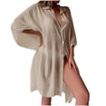 thumbnail image 1 of yillto Women Coverups Long Sleeve Button down Cardigan Shirt Dress Summer Swimsuit Cover up for Womens, 1 of 6
