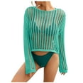 thumbnail image 1 of yillto Women Crop Cover up Crochet Long Sleeve Lightweight Beachwear Protection Bikini Knit Mesh Tops, 1 of 4