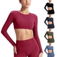 thumbnail image 1 of yillto Women Crop Long Sleeve Tee Workout Yoga Shirts Basic Athletic Yoga Running Cropped Gym Tshirts, 1 of 8