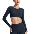 thumbnail image 1 of yillto Women Crop Long Sleeve Tee Workout Yoga Shirts Basic Athletic Yoga Running Cropped Gym Tshirts, 1 of 8