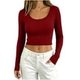 thumbnail image 1 of yillto Women Crop Sweaters Tops Ribbed Knit Lightweight Long Sleeve Soft Comfy Plain Tops Clothes, 1 of 7