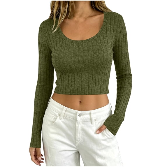yillto Women Crop Sweaters Tops Ribbed Knit Lightweight Long Sleeve Soft Comfy Plain Tops Clothes