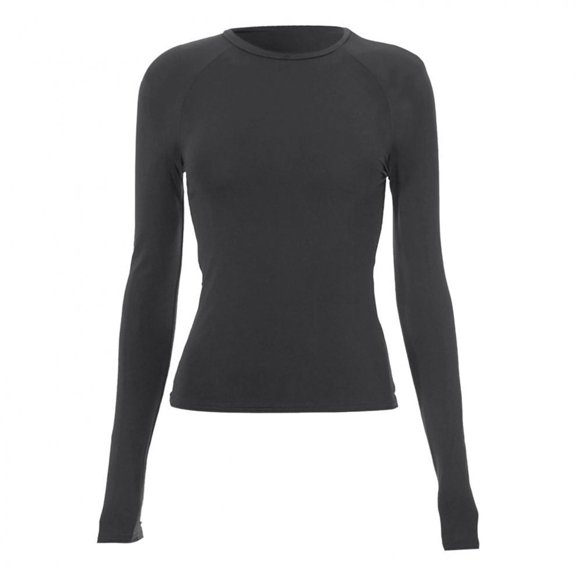 yillto Women Cropped Shirts Basic Long Sleeve Tight Undershirts Round Neck Pullover Slim Plain Tee