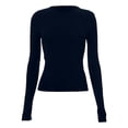thumbnail image 1 of yillto Women Cropped Shirts Basic Long Sleeve Tight Undershirts Round Neck Pullover Slim Plain Tee, 1 of 2