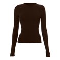 thumbnail image 1 of yillto Women Cropped Shirts Basic Long Sleeve Tight Undershirts Round Neck Pullover Slim Plain Tee, 1 of 2