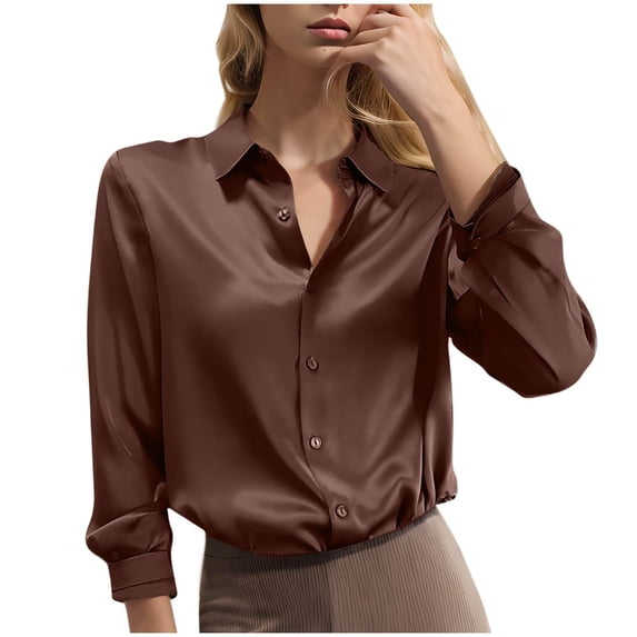 yillto Women Dressy Top Satin Silky Button down Long Sleeve Blouse Elegant Fashion Casual Business Shirts
