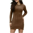 thumbnail image 1 of yillto Women Fall Winter Sweaters Dress Cable Knit Mock Neck Long Sleeve Causal Midi Bodycon Dresses, 1 of 7