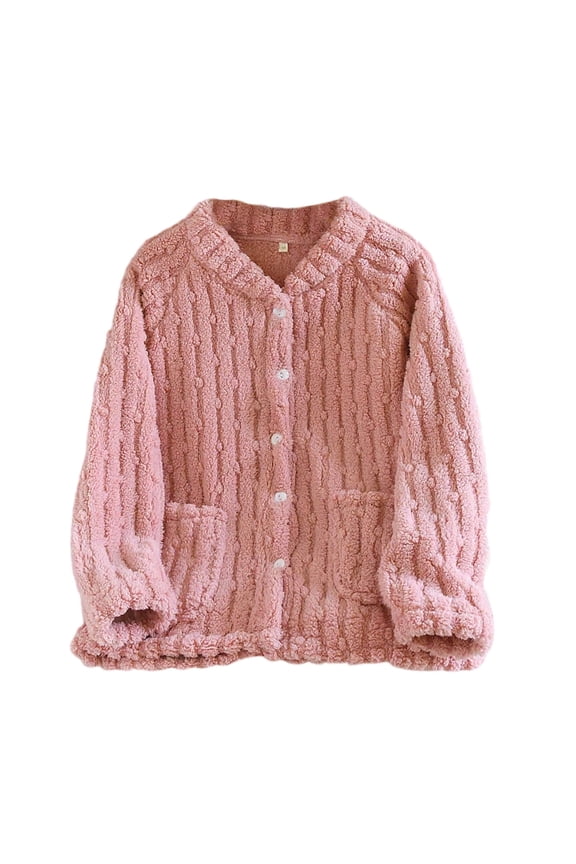 Women Fleece Fuzzy Coat Button down Plush Cardigan Winter Warm Loungewear Outwear Pajamas Tops