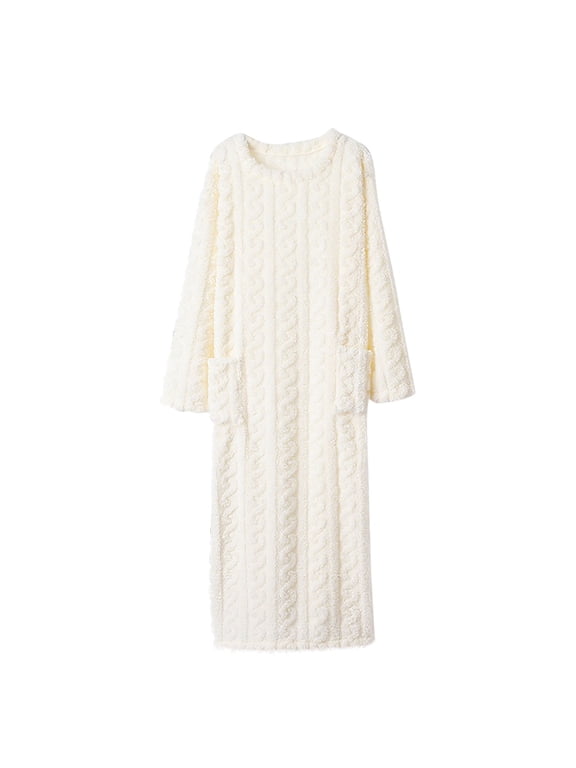 Women Fleece Nightgowns Long Sleeve Plush Loungewear Sherpa Fuzzy Comfortable Pajamas Dress