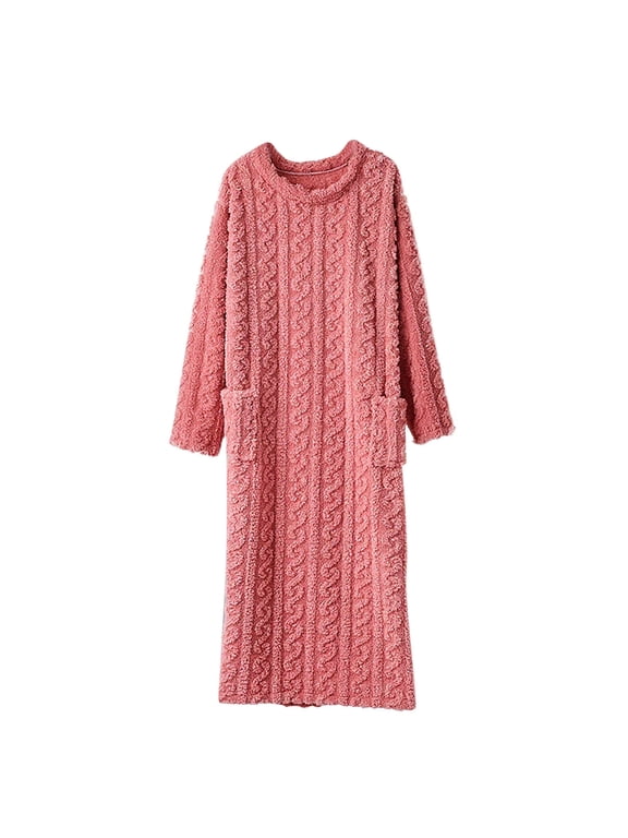 Women Fleece Nightgowns Long Sleeve Plush Loungewear Sherpa Fuzzy Comfortable Pajamas Dress