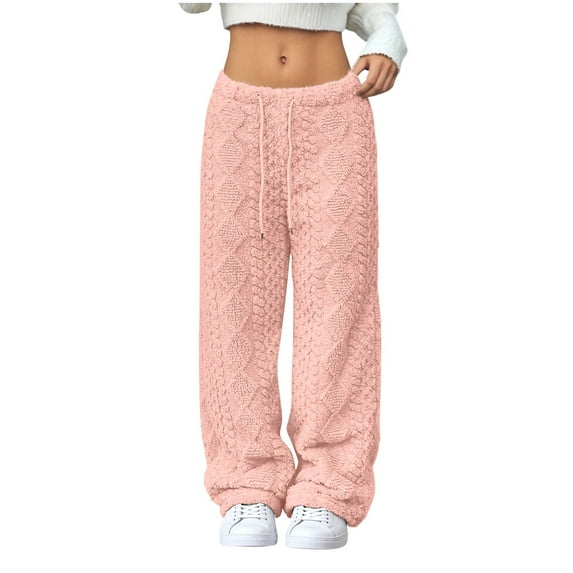 yillto Women Fleece Pjs Pants Fuzzy Sherpa Wide Leg Elastic Waist Loungewear Pajamas Bottoms Sleepwear