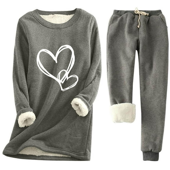 yillto Women Fleece Pjs Set 2 Piece Lounge Outfits Thick Fleece Sweatshirt Winter Velvet Warm Underwear Top and Pants Sherpa Lined Cozy Loungewear
