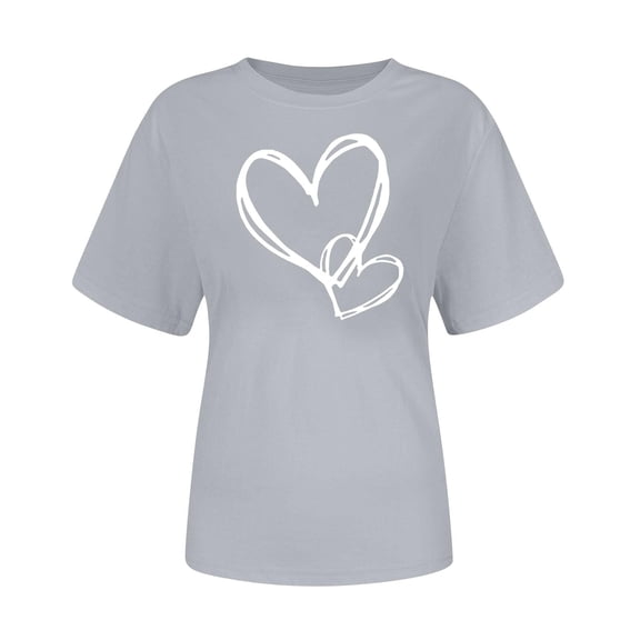 yillto Women Heart Printed Short Sleeve Tee Crew Neck Summer Tops Loose Casual Pullover Tshirts S-XXXL