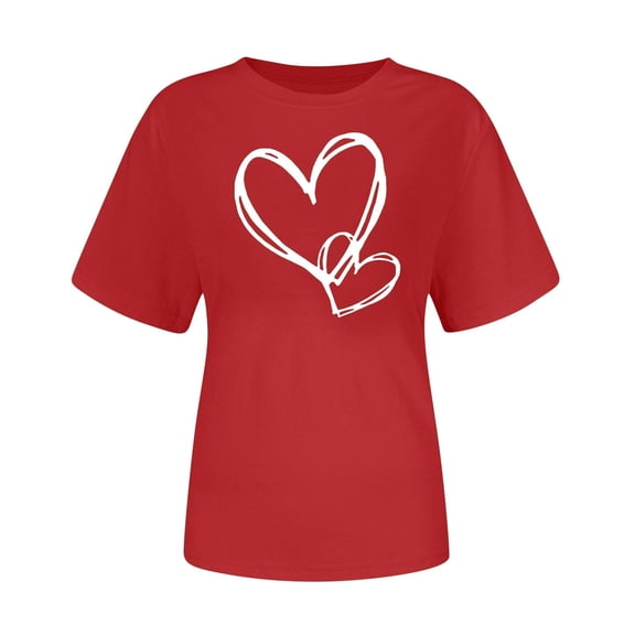 yillto Women Heart Printed Short Sleeve Tee Crew Neck Summer Tops Loose Casual Pullover Tshirts S-XXXL