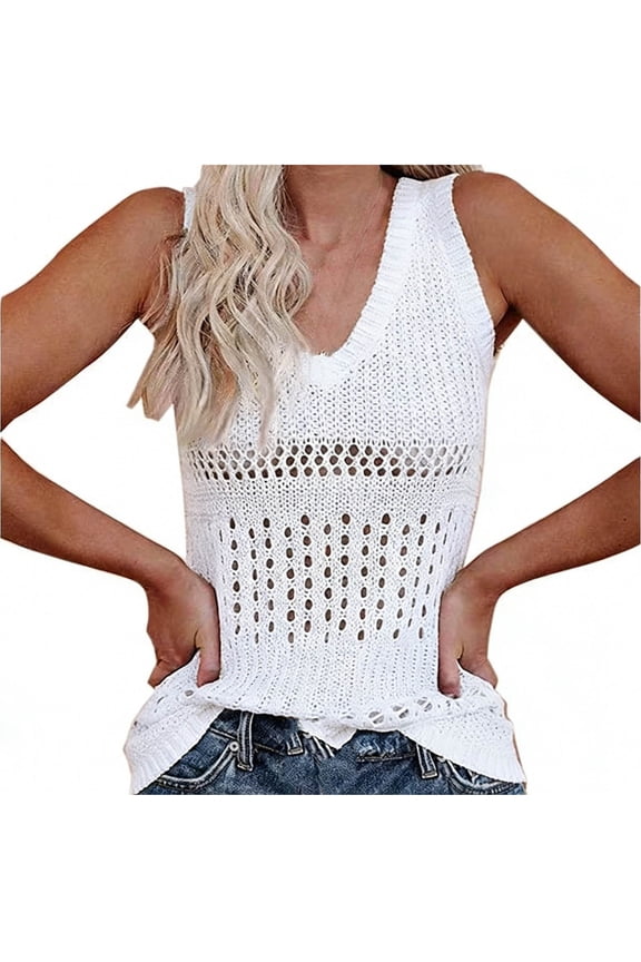 Women Knit Tank for Beach Vacation Summer Tops Spring Boho Sleeveless Lightweight Crochet Sweaters