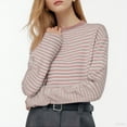 thumbnail image 1 of yillto Women Long Sleeve Shirts Striped Crew Neck Basic Slim Tee Pullover Casual Stretchy Loose Tops, 1 of 5