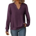 thumbnail image 1 of yillto Women Long Sleeve Tops Basic Loose Solid Color Lightweight Sweatshirt V Neck Pullover Plain Shirts, 1 of 7