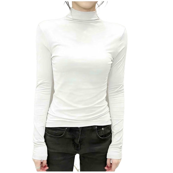yillto Women Long Sleeve Undershirts Mock Neck Pullover Shirt Solid Color Slim Lightweight Base Layered Tops
