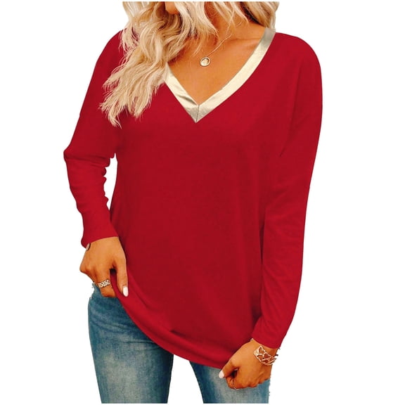yillto Women Loose Tops Long Sleeve Casual Shirts V Neck Solid Color Tunic Blouse Fall Spring Outfits
