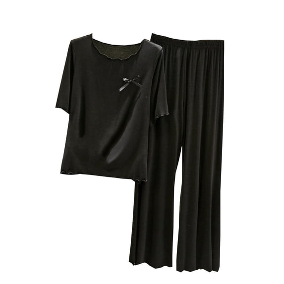 yillto Women Lounge Sets 2 Piece Short Sleeve Shirts Tops and Loose Pants Lightweight Summer Sleepwear Set
