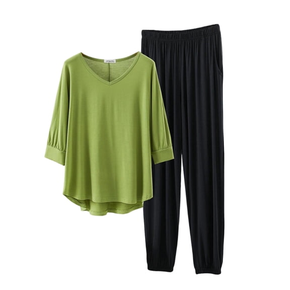 yillto Women Lounge Sets 3/4 Sleeve Tops and Loose Elastic Waist Jogger Pant Soft Sleepwear Pajamas