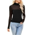 thumbnail image 1 of yillto Women Mesh Long Sleeve Tops Mock Neck Pullover Blouse Ruched Slim Casual Dressy Shirts Outfits, 1 of 4